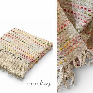 NEW Anthro Beige Rainbow Woven Knit Cotton Boho Tassel Throw Blanket - 50 x 70